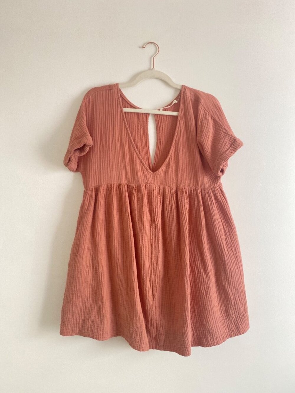 100% Cotton Romper Dress With Pockets & Keyhole Back By Mustard Seed Size L